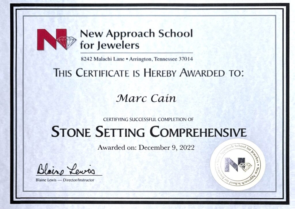 Stone Setting Certificate